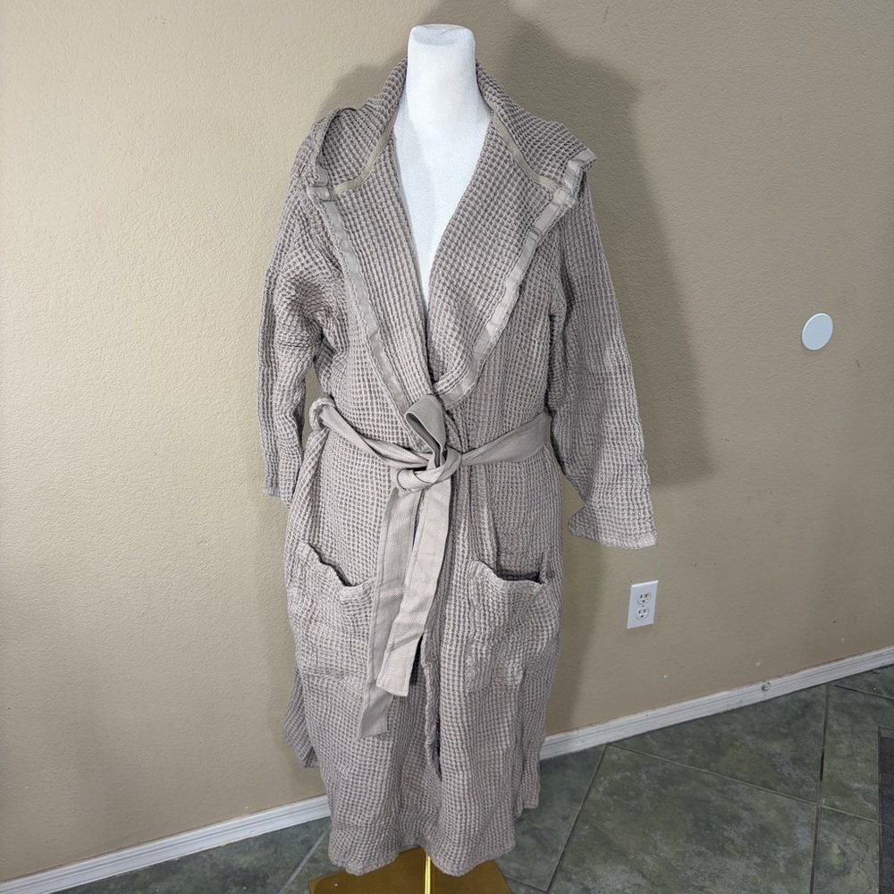 Casamera Women’s Robe 100% Egyptian Cotton Sz L Beige Comfy Lounging Minimalist - Picture 4 of 13